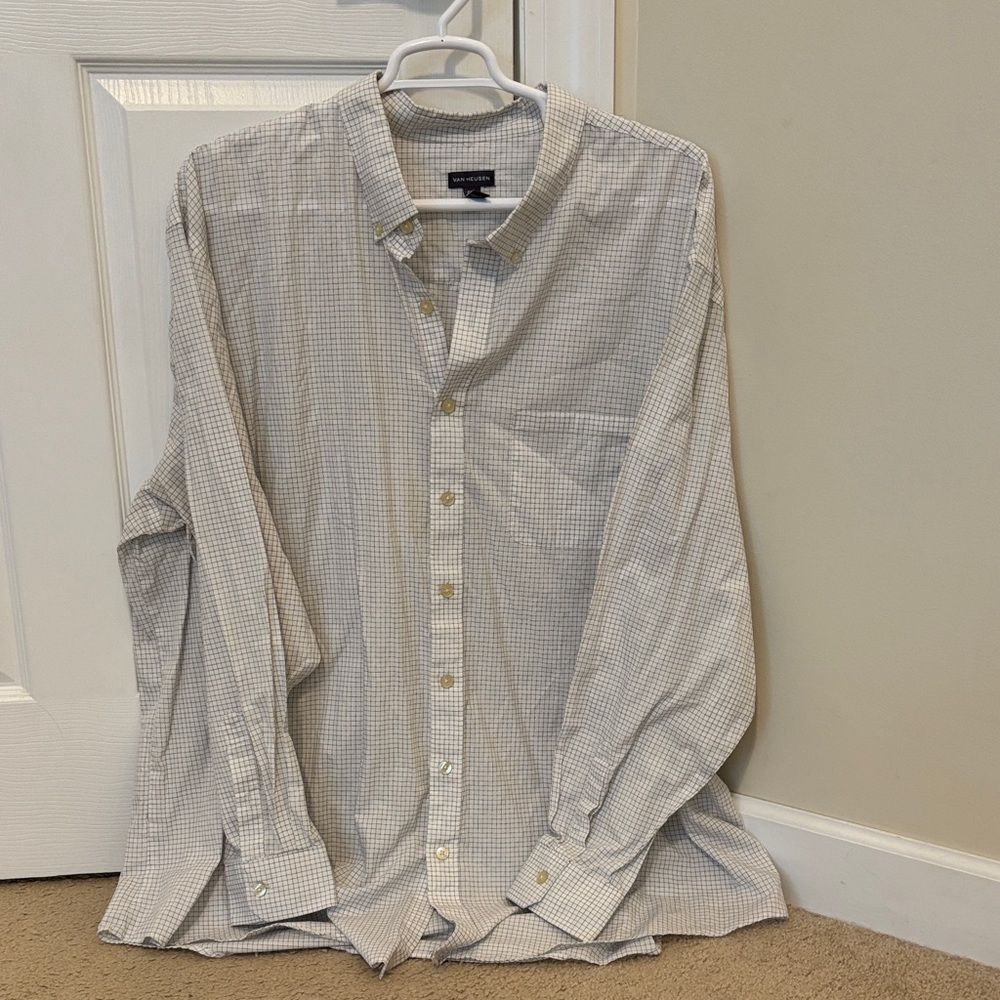 Van Heusen Men's Plaid Shirt - Dark Gray grid pattern